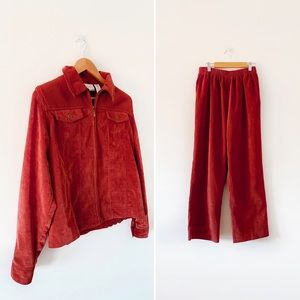 vintage 2pc rusty red corduroy track suit set